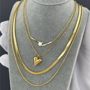 18K gold plated Stainless steel  "Hearts" necklace, Intensity