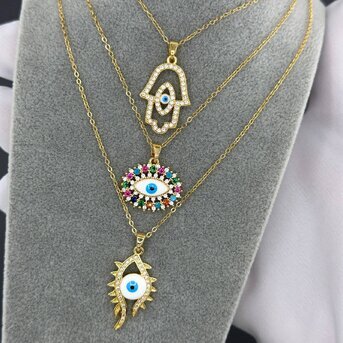 18K gold plated Stainless steel  "evil eye" necklace, Intensity