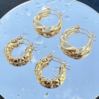 Earrings, 18K Gold Plated Steel