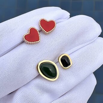 "Hearts" Earrings, 18K Gold Plated Steel