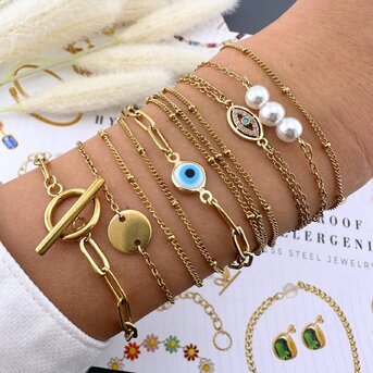 18K gold plated Stainless steel  "Evil Eye" bracelet, Intensity