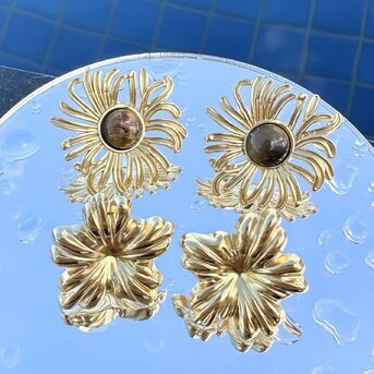 "Flowers" Earrings, 18K Gold Plated Steel