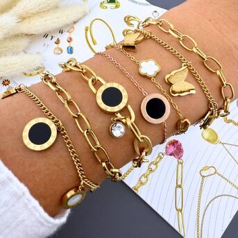 "Butterflies" Bracelet, 18K Gold Plated Steel