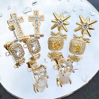 Earrings, 18K Gold Plated Brass