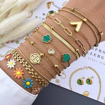 "Flowers" Bracelet, 18K Gold Plated Steel
