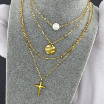 18K gold plated Stainless steel  "Crosses" necklace, Intensity