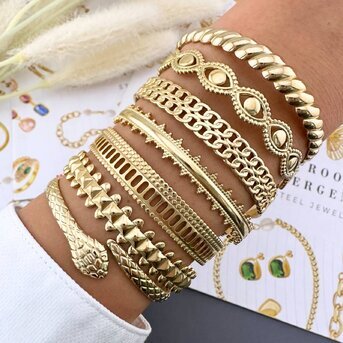 "Snake" Bracelet, 18K Gold Plated Steel