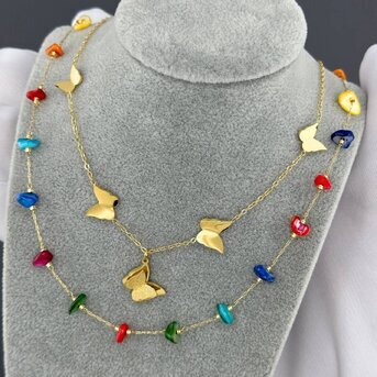 18K gold plated Stainless steel  "Butterflies" necklace, Intensity