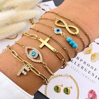 18K gold plated Stainless steel  "Evil Eye" bracelet, Intensity