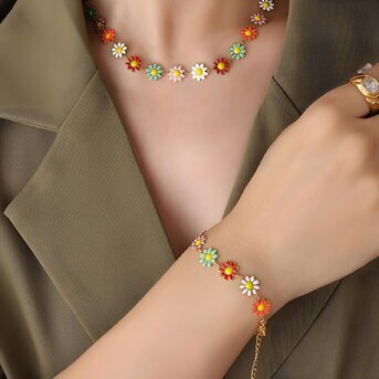 "Flowers" Bracelet, 18K Gold Plated Steel