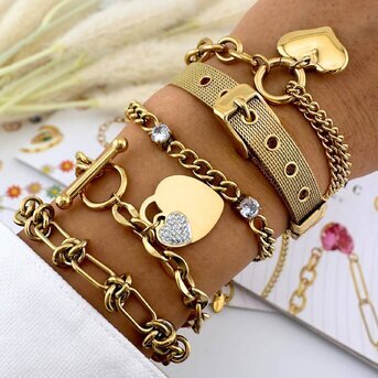 18K gold plated Stainless steel  "Hearts" bracelet, Intensity