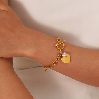 18K gold plated Stainless steel  "Hearts" bracelet, Intensity