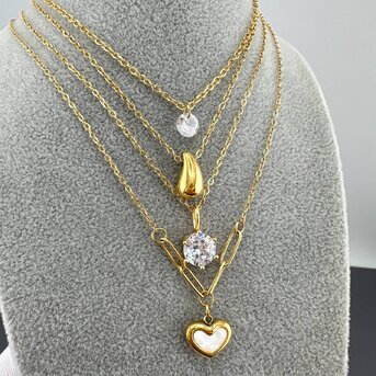 18K gold plated Stainless steel  "Hearts" necklace, Intensity